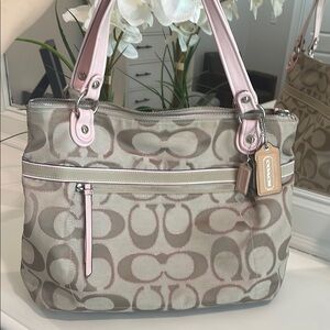 Coach Cream and Pink Shoulder Bag with Signature Design